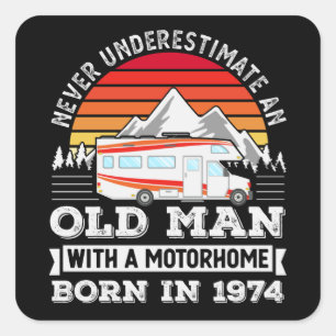 Motorhome - geboren in 1974 50th Birthday Gift Old Vierkante Sticker