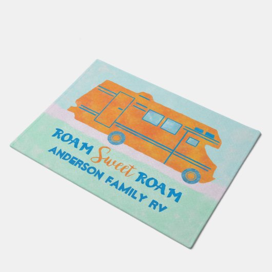 Motorhome Oranje RV Summer Camper | Familienaam Deurmat (Schuin)