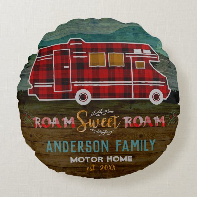 Motorhome rv Camper Travel Van Rustic Personalized Rond Kussen (Voorkant)