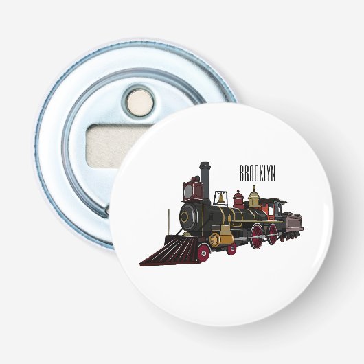 Motorlocomotief, afbeelding van cartoon button flesopener (Voorkant)