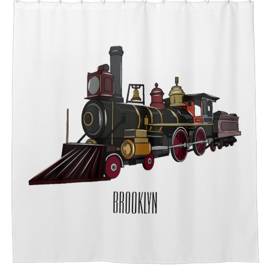 Motorlocomotief, afbeelding van cartoon douchegordijn (Voorkant)