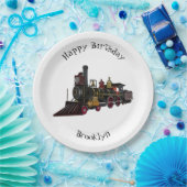 Motorlocomotief, afbeelding van cartoon papieren bordje (Feest)