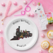 Motorlocomotief, afbeelding van cartoon papieren bordje (Feest)