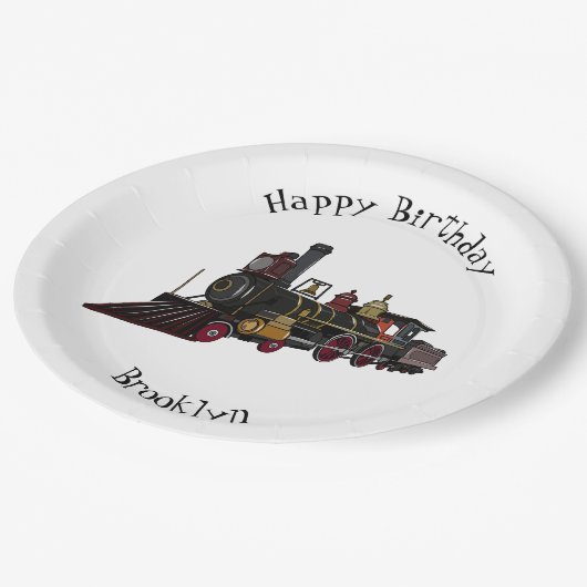 Motorlocomotief, afbeelding van cartoon papieren bordje (Gekanteld)