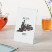 Motorlocomotief, afbeelding van cartoon reclamebord met voetstuk (Insitu)