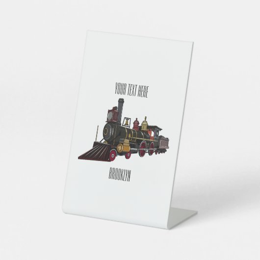 Motorlocomotief, afbeelding van cartoon reclamebord met voetstuk (Voorkant)