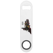 Motorlocomotief, afbeelding van cartoon speed flessenopener (Achterkant)