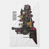 Motorlocomotief, afbeelding van cartoon theedoek (Verticaal)