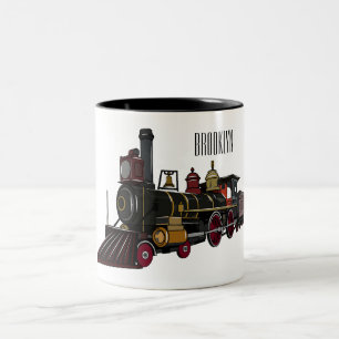 Motorlocomotief, afbeelding van cartoon tweekleurige koffiemok