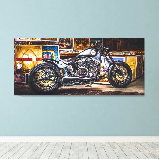 Motormuze Harley Davidson in kunstscène Canvas Afdruk (Insitu (Houten vloer))