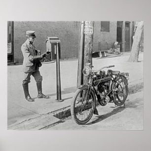 Motorpostbode, 1909. Oude foto Poster