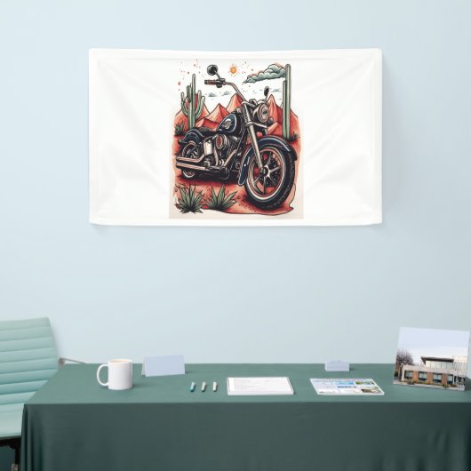 Motorrijden in Desert Cactus Westerne Set Spandoek (Beurs)