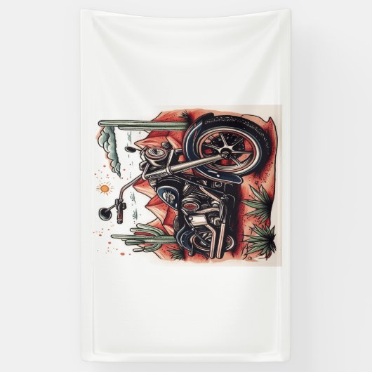 Motorrijden in Desert Cactus Westerne Set Spandoek (Verticaal)