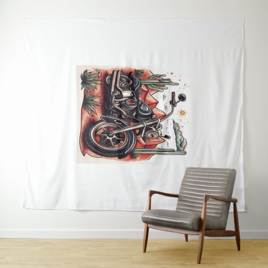 Motorrijden in Desert Cactus Westerne Set Wandkleed (In Situ (horizontaal))