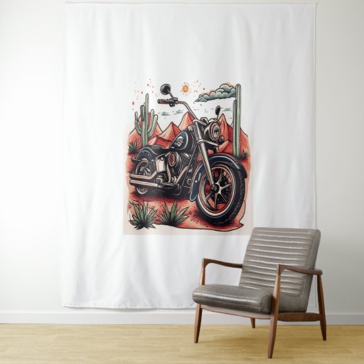 Motorrijden in Desert Cactus Westerne Set Wandkleed (In situ)