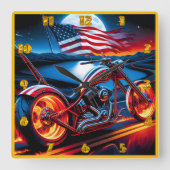 Motorrijden onder de maan met Amerikaanse vlag Vierkante Klok (Voorkant)