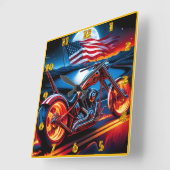 Motorrijden onder de maan met Amerikaanse vlag Vierkante Klok (Hoek)