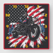 Motorrijden tegen een patriottische achtergrond vierkante klok (Voorkant)