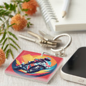 Motorrijder Dynamische Illustratie Racing Sleutelhanger (Voorkant Rechts)