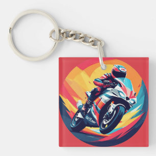Motorrijder Dynamische Illustratie Racing Sleutelhanger