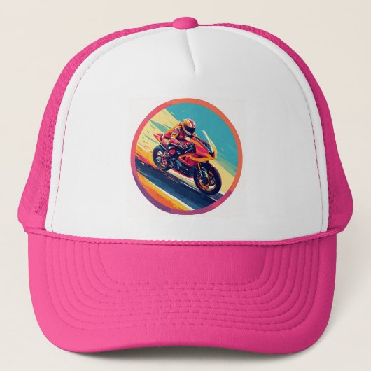 Motorrijder Dynamische Illustratie Racing Trucker Pet (Voorkant)