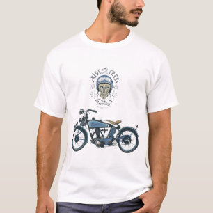 motorrijder en oude motorfiets, kleur t-shirt