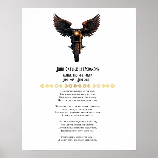 Motorrijder Herdenking Gedicht Poster (Voorkant)