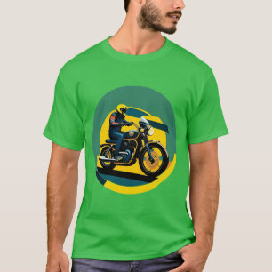Motorrijder in levendige retro stijl t-shirt