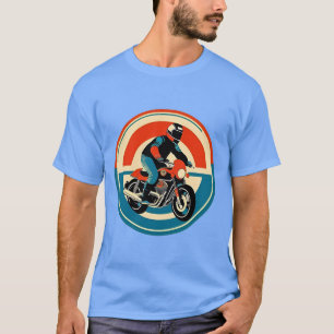 Motorrijder in levendige retro stijl t-shirt