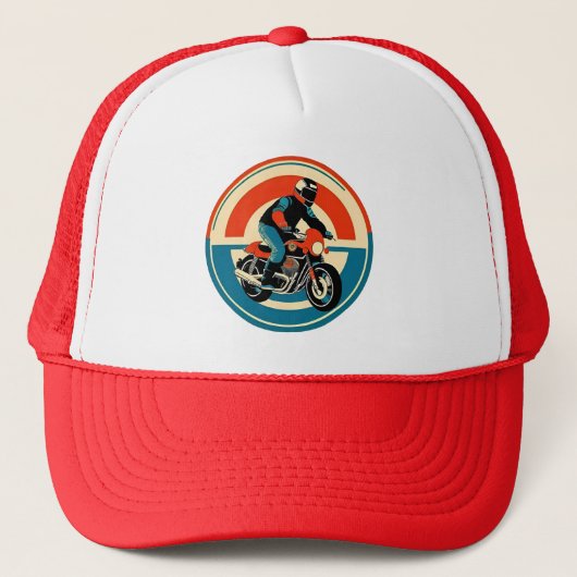 Motorrijder in levendige retro stijl trucker pet (Voorkant)