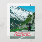Motorrijder in sneeuwbergen met kerstmis briefkaart (Voorkant / Achterkant)