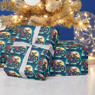 Motorrijder Kerstman Kerstavond Cadeaupapier
