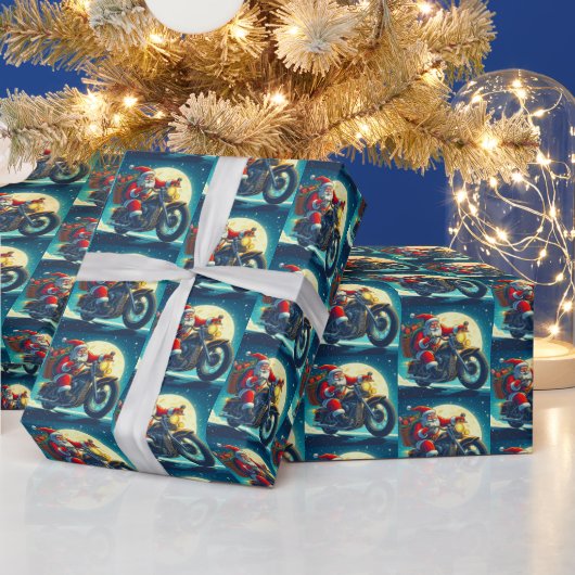 Motorrijder Kerstman Kerstavond Cadeaupapier (Feestdagen)