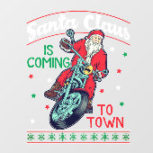 Motorrijder Kerstman komt naar de stad Raamsticker (Vel)
