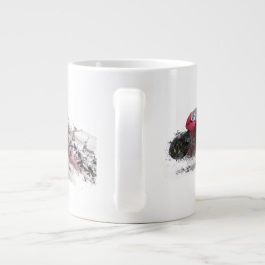 Motorrijder met hoge snelheid grote koffiekop (Achterkant)