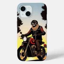Motorrijder met schedelmasker rijden iPhone 15 case