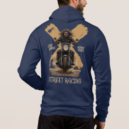 Motorrijder met vloeiend haar hoodie