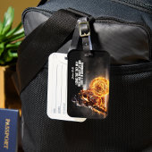 Motorrijder met vuur en Johannes 10:10 vers Bagagelabel