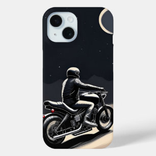 Motorrijder onder maanverlichte hemel iPhone 15 case