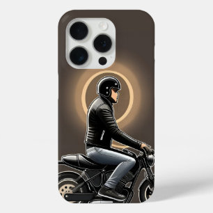 Motorrijder onder maanverlichte hemel iPhone 15 pro case