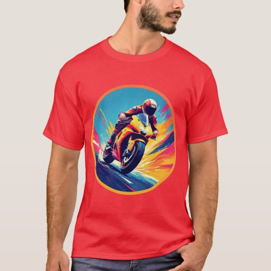 Motorrijder Racing Dynamische Illustratie T-shirt (Voorkant)