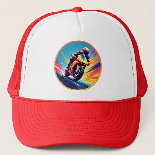 Motorrijder Racing Dynamische Illustratie Trucker Pet (Voorkant)