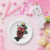 Motorrijder Rijden Rode Sportbike Papieren Bordje (Feest)