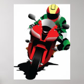 Motorrijder Rijden Rode Sportbike Poster (Voorkant)