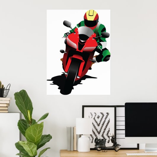 Motorrijder Rijden Rode Sportbike Poster (Thuiskantoor)