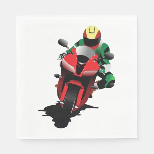 Motorrijder Rijden Rode Sportbike Servet (Voorkant)