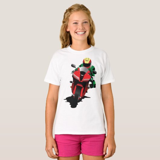 Motorrijder Rijden Rode Sportbike T-shirt (Voorkant volledig)