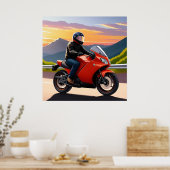 Motorrijder rijdt langs Mountain Road Poster (Keuken)
