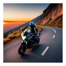 Motorrijder rijdt op een schilderachtige bergweg