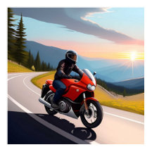 Motorrijder rijdt op een schilderachtige bergweg